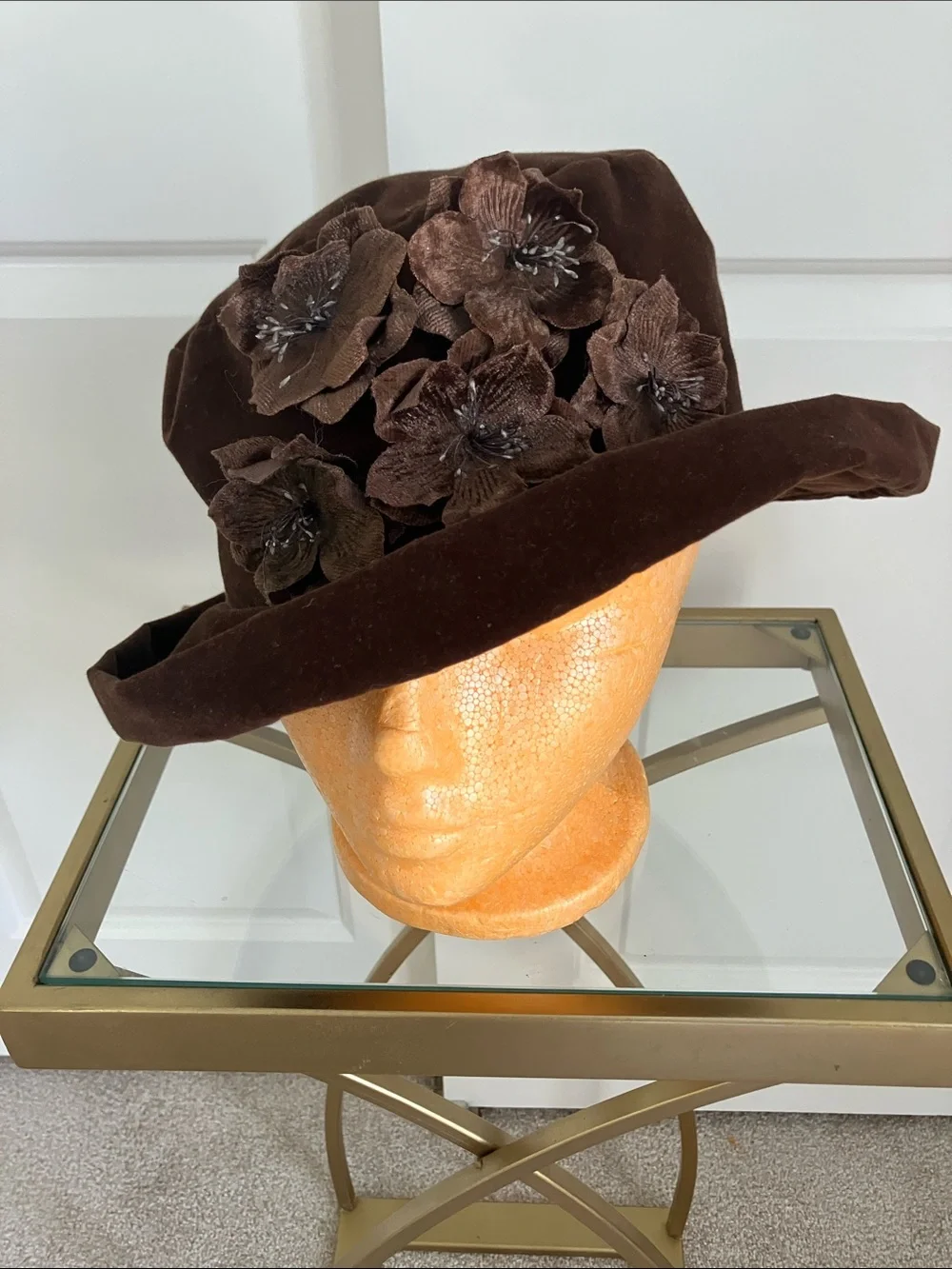 Women's Brown Velvet Flower Cloche Hat